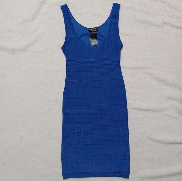 4 for $10 Bebe Royal Blue Sleeveless Stretchy Cutout Bodycon Bandage Dress M/L - Picture 1 of 10